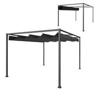 Outsunny Gazebo Pergola 3x2.1 m con Tettuccio Retrattile, Fori di Drenaggio, Picchetti e Viti, Pergolato da Giardino in Poliestere e Metallo, per Patio, Terrazzo, Esterno, Nero