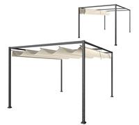 Outsunny Gazebo Pergola 3x2 m con Tettuccio Retrattile, Fori di Drenaggio, Picchetti e Viti, Pergolato da Giardino in Poliestere e Metallo, per Patio, Terrazzo, Esterno, Crema