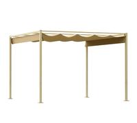 Outsunny Gazebo Pergola 3x3 m con Tettuccio Retrattile, 8 Viti e 8 Picchetti, in Poliestere 180g e Metallo, Cachi