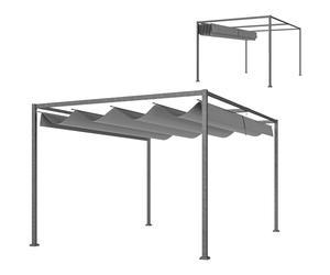 Outsunny Gazebo Pergola 4x3 m con Tettuccio Retrattile, Fori di Drenaggio, Picchetti e Viti, Pergolato da Giardino in Poliestere e Metallo, per Patio, Terrazzo, Esterno, Grigio Scuro