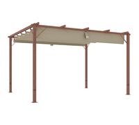 Outsunny Gazebo Pergola con Tetto Retrattile, Picchetti e Viti, in Poliestere e Alluminio, 382x300x232 cm, color Legno