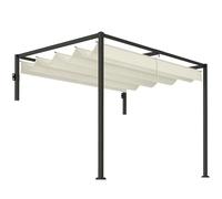 Outsunny Gazebo Pergola da Parete 3x2 m con Tettuccio Retrattile, Fori di Drenaggio, Picchetti e Viti, Pergolato da Giardino in Poliestere e Acciaio, per Patio, Terrazzo, Esterno, Crema