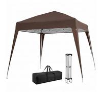Outsunny Gazebo Pieghevole 2.4x2.4m, Gazebo da Giardino Struttura in Acciaio, Corde Antivento e Sacca di Trasporto, Caffè