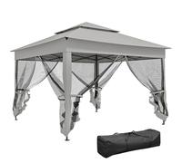 Outsunny Gazebo pieghevole 3,3 x 3,3 m Gazebo pieghevole con 4 pannelli laterali in rete anti-UV e borsa di trasporto per campeggio e feste grigio chiaro