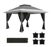 Outsunny Gazebo Pieghevole 3.6x3.6 m con Pareti, Altezza Regolabile e Protezione UPF50+, Borsa con Ruote, Grigio