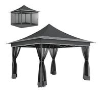 Outsunny Gazebo Pieghevole 3.6x3.6 m Pop Up ad Altezza Regolabile a 3 Livelli con Zanzariera e Borsa da Trasporto, Gazebo da Esterno in Metallo e Oxford, UV50+, per Giardino, Feste, Grigio Scuro