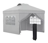 Outsunny Gazebo Pieghevole 3x3 m con Altezza Regolabile su 3 Livelli, Finestre e Borsa di Trasporto, Grigio Chiaro