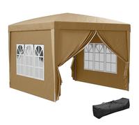 Outsunny Gazebo Pieghevole 3x3 Pop Up con 2 Porte e 2 Finestre, 4 Pannelli Laterali e Borsa da Trasporto, Gazebo da Esterno in Acciaio e Tessuto Oxford, per Giardino, Feste, Campeggio, Cachi