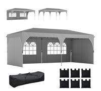 Outsunny Gazebo Pieghevole 3x6 m con Altezza Regolabile e Pareti Grigio Chiaro