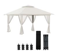 Outsunny Gazebo Pieghevole 4x4 con Fori di Drenaggio e Zanzariere Beige