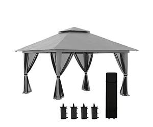 Outsunny Gazebo Pieghevole 4x4 m Pop Up ad Altezza Regolabile a 3 Livelli con Borsa da Trasporto e Zanzariera, Gazebo da Esterno in Metallo e Oxford, UV50+, per Giardino, Feste e Auto, Grigio Scuro