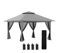 Outsunny Gazebo Pieghevole 4x4 m Pop Up con Altezza Regolabile a 3 Livelli, Gazebo da Esterno in Metallo e Oxford UV50+, con Zanzariera e Borsa da Trasporto, Grigio Scuro
