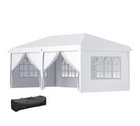 Outsunny Gazebo Pieghevole 6x3 m Pop Up con 4 Finestre e Pannelli Laterali, 2 Porte e Borsa da Trasporto, Gazebo da Esterno con 12 Fori di Draneggio in Metallo e Oxford, per Giardino, Feste, Bianco