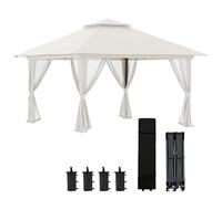 Outsunny Gazebo Pieghevole Pop Up 4x4 m ad Altezza Regolabile a 3 Livelli, Gazebo Esterno con Zanzariera, Sacchi di Sabbia, Borsa da Trasporto, UV50+, per Giardino Campeggio Feste, Crema