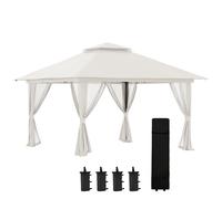 Outsunny Gazebo Pieghevole Pop Up 4x4 m ad Altezza Regolabile a 3 Livelli, Gazebo Esterno con Zanzariera, Sacchi di Sabbia, Borsa da Trasporto, UV50+, per Giardino Campeggio Feste, Crema Aosom Italy