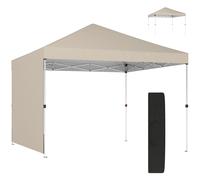 Outsunny Gazebo Pieghevole Pop-Up Impermeabile con Parete Laterale, 3x3 m, Beige