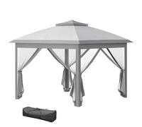 Outsunny Gazebo Pop Up 3.3x3.3 m Regolabile in Altezza su 3 Livelli con Zanzariere, Gazebo da Esterno con Tetto Doppio, Pannelli Laterali e Borsa da Trasporto in Metallo e Tessuto Oxford, Grigio