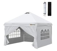 Outsunny Gazebo Pop-up - Tenda da giardino, 3 x 3 m, altezza regolabile, 3 livelli, con 4 pareti laterali rimovibili, finestre, borsa per il trasporto con ruote, colore: bianco