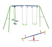 Outsunny Gioco per Bambini con Altalena a Bilico Girevole e Set Altalene da Giardino per 4 Bambini, Multicolore