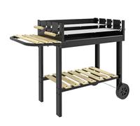 Outsunny Griglia per Barbecue a Carbonella ad Altezza Regolabile con 2 Griglie, 2 Ripiani e Rotelle, Barbecue da Giardino in Metallo e Legno di Pino, 113x53.5x82.5 cm, Nera