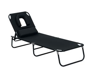 Outsunny HOMCOM Sedia a sdraio da giardino pieghevole lunga nera per lettura e prendisole