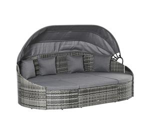Outsunny Isola Relax in Rattan 4 pezzi con Tendalino Set Salotto 4 Cuscini Metallo Grigio 230 x 145 x 80 cm Aosom Italy