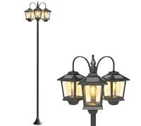 Outsunny Lampada da terra da terra a 3 teste, lampada solare da esterno, illuminazione a LED, sensore automatico crepuscolo all'alba, IP44, altezza 188 cm, per giardino, cortile o vialetto, nero