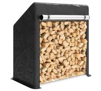 Outsunny Legnaia da Esterno con Maniglia 100x60x110 cm Nero e Argento | Acciaio Rinforzato, Portalegna da Esterno con Copertura Impermeabile, Porta Legna Compatto Salvaspazio