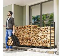 Outsunny Legnaia da Esterno in Acciaio, Portalegna da Esterno con Borsa Portalegna da Trasporto, Struttura Regolabile e Catene in Metallo, Porta Legna Rialzato, 0.8m³, 235x31x116 cm, Nero Questo porta