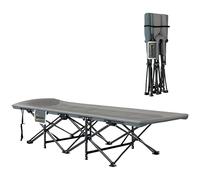 Outsunny Lettino da Campeggio Pieghevole con Cuscino Integrato e Tasca Laterale, Brandina da Campeggio in Metallo e Poliestere, Resistente a 150 kg, 187x67x37 cm, Grigio