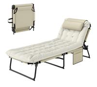 Outsunny Lettino da Giardino Pieghevole e Reclinabile con Tasca Laterale, Poggiatesta e Cuscino, Lettino Sdraio in Tessuto a Rete, Poliestere e Acciaio, 68x189x30 cm, Beige