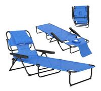 Outsunny Lettino da Sole Schienale Regolabile Sdraio Pieghevole Blu Scuro | a 4 Livelli, con Cuscino, Foro per il Viso, Tessuto Traspirante, Struttura in Acciaio