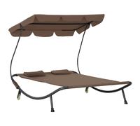 Outsunny Lettino Matrimoniale 2 Posti Parasole Regolabile da Esterno e Giardino 200x170 x134cm Marrone Aosom