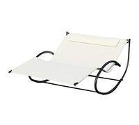 Outsunny Lettino Prendisole 2 Posti, Sdraio da Giardino a Dondolo in Metallo e Texteline, 140x200x36-88cm, Bianco Crema