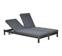 Outsunny Lettino Prendisole a 2 Posti, Sdraio in Acciaio e Rattan, Schienale Regolabile, 196 x 120 x 28cm Grigio