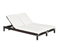 Outsunny Lettino Prendisole a 2 Posti, Sdraio in Acciaio e Rattan, Schienale Regolabile, 196 x 120 x 28cm Marrone e Bianco Crema