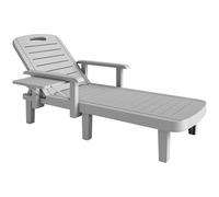 Outsunny Lettino Prendisole con Schienale Regolabile su 5 Posizioni, Tavolino e Braccioli Ergonomici, Sdraio da Giardino in Polipropilene Impermeabile, 79x158x88 cm, Grigio Chiaro