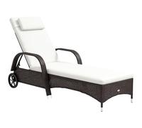 Outsunny Lettino Prendisole da Giardino con Ruote, Sedia a Sdraio per Spiaggia con Altezza Regolabile in Rattan, Nero e Crema, 200x73x103cm