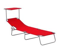 Outsunny Lettino Prendisole da Giardino Pieghevole con Tettuccio Schienale Regolabile, Sdraio da Giardino in Tessuto Oxford e Metallo, per Spiaggia, Piscina, 187x58x36 cm, Rosso