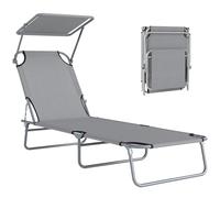 Outsunny Lettino Prendisole da Giardino Pieghevole con Tettuccio Schienale Regolabile, Sdraio da Giardino in Tessuto Oxford e Metallo, per Spiaggia, Piscina, 187x58x36 cm, Grigio Chiaro