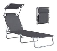 Outsunny Lettino Prendisole da Giardino Pieghevole con Tettuccio Schienale Regolabile, Sdraio da Giardino in Tessuto Oxford e Metallo, per Spiaggia, Piscina, 187x58x36 cm, Grigio