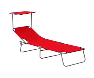 Outsunny Lettino Prendisole da Giardino Pieghevole con Tettuccio Schienale Regolabile, Sdraio da Giardino in Tessuto Oxford e Metallo, per Spiaggia, Piscina, 187x58x36 cm, Rosso