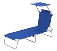 Outsunny Lettino Prendisole da Giardino, Sdraio Pieghevole e Regolabile con Tettuccio in Tessuto Blu, 187x58x36cm Aosom