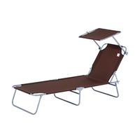 Outsunny Lettino Prendisole da Giardino, Sdraio Pieghevole e Regolabile con Tettuccio in Tessuto Marrone, 187x58x50cm