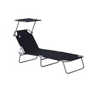 Outsunny Lettino Prendisole da Giardino, Sdraio Pieghevole e Regolabile con Tettuccio in Tessuto Nero, 187x58x50cm