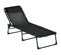 Outsunny Lettino Prendisole in Acciaio e Tessuto Traspirante con Schienale Reclinabile, 197x58x26 cm, Nero Aosom