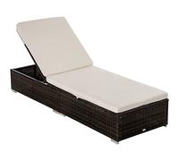 Outsunny Lettino Prendisole in Rattan PE con Schienale Reclinabile su 5 Posizioni, Sdraio da Giardino con Cuscini Sfoderabili, Marrone