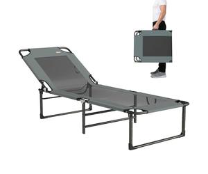 Outsunny Lettino Prendisole Pieghevole con Schienale Reclinabile 4 Livelli, Sdraio da Giardino con Seduta Traspirante in Texteline, Maniglie, per Spiaggia Piscina Giardino, 175x58x68 cm, Grigio