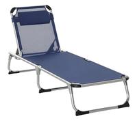 Outsunny Lettino Prendisole Pieghevole con Schienale Reclinabile su 4 Livelli, Sdraio da Giardino con Poggiatesta, in Alluminio e Texteline, per Spiaggia Piscina Giardino, 60x165x76 cm, Blu Scuro