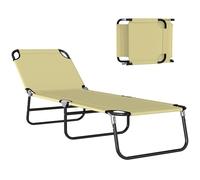 Outsunny Lettino Prendisole Pieghevole con Schienale Reclinabile su 5 Livelli, Sdraio da Giardino con Seduta Traspirante in Tessuto Oxford, per Spiaggia Piscina Giardino, 188x56x28 cm, Beige